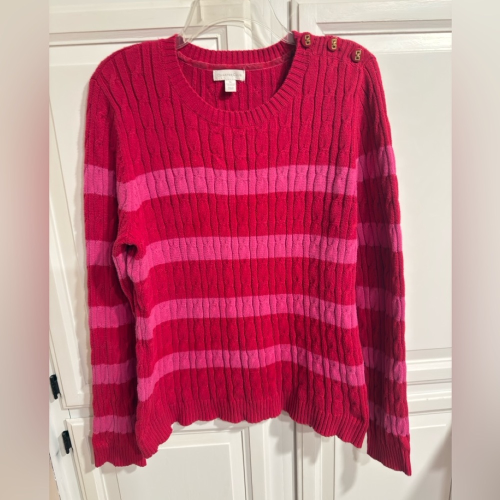 XL woman’s red & pink striped Valentines Day sweater
